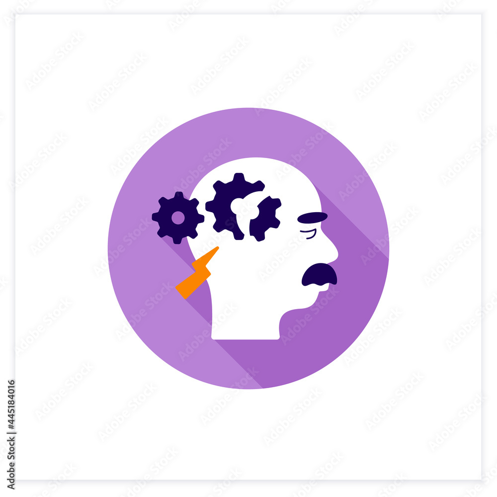 Poster cognitive deficits flat icon. difficulty with reasoning, complex tasks, and judgment.neurologic diso