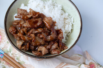 Homemade Japanese Pork Tonkatsu s over Steamed Rice