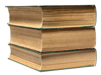 stacked old book isolated on white background