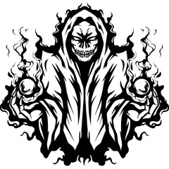 Skull Wizard Mascot Illustration Silhouette