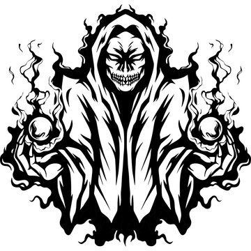 Skull Wizard Mascot Illustration Silhouette