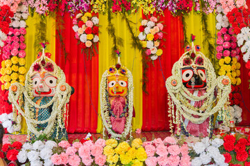 Idol of God Jagannath, Balaram and Suvodra is being worshipped. Ratha jatra festival at Howrah,...