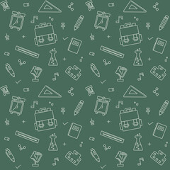 Pattern on a school theme. Drawn elements on the school board. Vector background. 