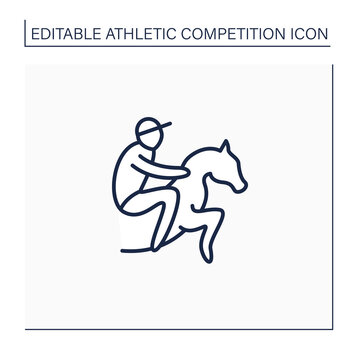 Horse racing line icon. Equestrian performance sport. Jockeys ride on horse. Athletic competition concept. Isolated vector illustration. Editable stroke