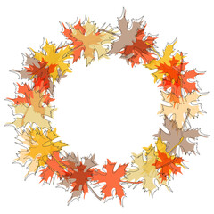 Naklejka na ściany i meble Round maple leaf autumn frame. Seasonal fall colorful leaves arrangement