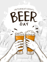 International Beer Day illustration vector design with hand drawn element isolated on white background can be use for party, celebration and festival