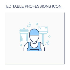 Janitor line icon.Man cleans and maintains buildings. Cleans service.Important job. Professions concept. Isolated vector illustration.Editable stroke