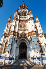 Facade of the Our Lady of Lourdes church in Trichy, Tamil Nadu, India