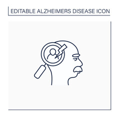 Recognition problems line icon. Trouble recognize faces, objects.Alzheimer disease. Neurologic disorder concept.Isolated vector illustration.Editable stroke
