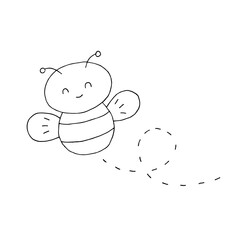 Sweet little bee. Cartoon insect. Kawaii. Vector. Doodle. Hand-drawn illustration. Silhouette. Black and white outline. Coloring.