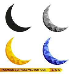 Fototapeta na wymiar Crescent Moon Icon Logo in Colorful Polygonal Low Poly. Colorful abstract Icon Vector. Origami style icon. With black. grey, yellow, and blue Colors