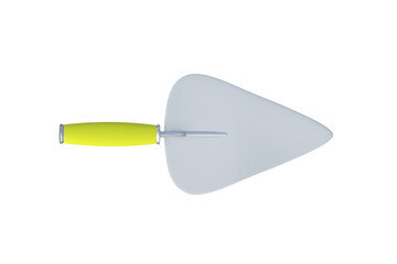 One metal trowel with yellow handle isolated on white background. Top view. 3d render