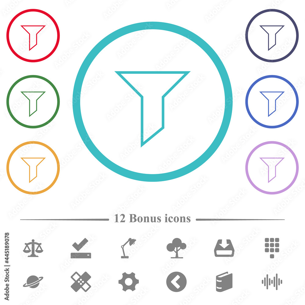 Poster filter outline flat color icons in circle shape outlines