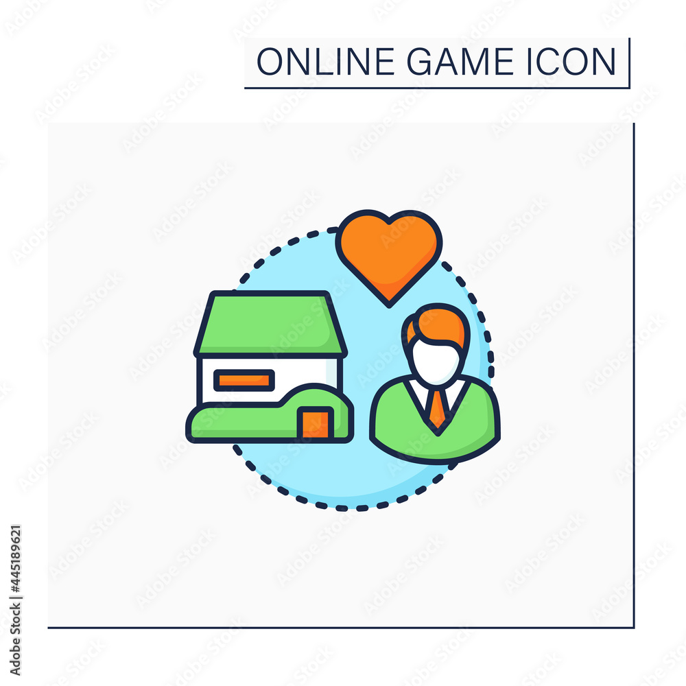 Poster open-world game color icon. players move freely in virtual world. change certain things. online game