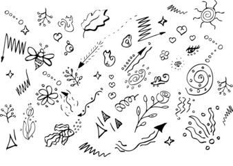 vector doodle animals and flowers