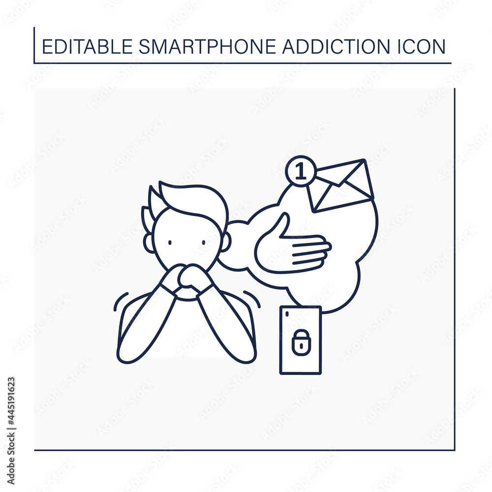 Poster textaphrenia line icon.text messages disease, addiction to text messages.notification.mental health.