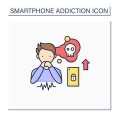 Smartphone addiction color icon. Increasing stress. Anxiety rising. Depression. Stressful situation. Overwhelmed concept. Isolated vector illustration