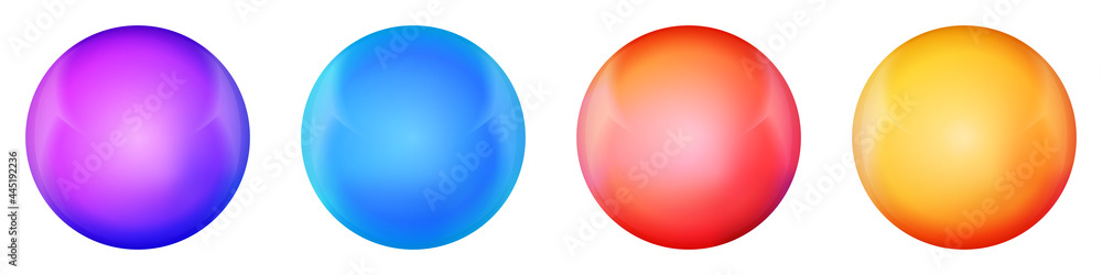 Wall mural set with glass colorful balls. glossy realistic ball, 3d abstract vector illustration highlighted on