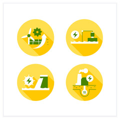 Energy flat icons set. P2X, pumped storage, hydroelectric, geothermal power stations. Electricity generation concept. Vector illustration