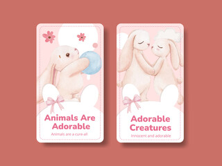 Instagram template with adorable animals concept,watercolor style