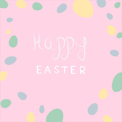 Cute Easter card with eggs on pastel pink background