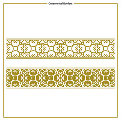 Beautiful, luxurious straight ornamental frames and borders, drawn in an elegant, floral and simple style inspired by oriental architecture.