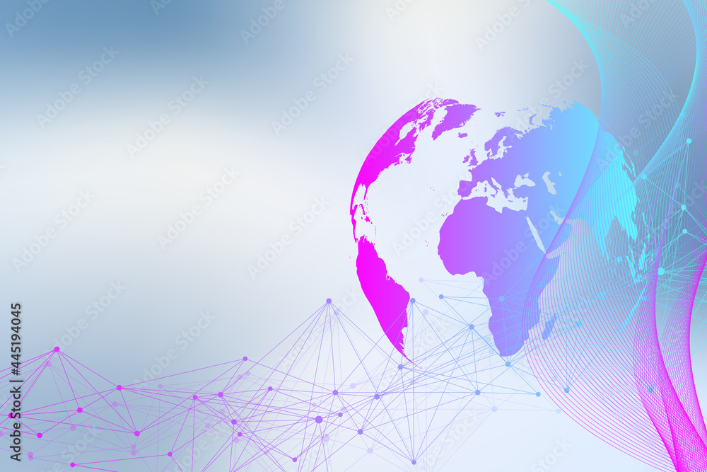 Poster Virtual Graphic Background Communication with World Globe. A sense of science and technology. Digital data visualization, illustration.