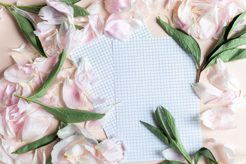 pink peony mockup with paper sheets on pink background