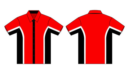 Red-White-Black Short Sleeve Technician Shirt Design On White Background.Front and Back View.