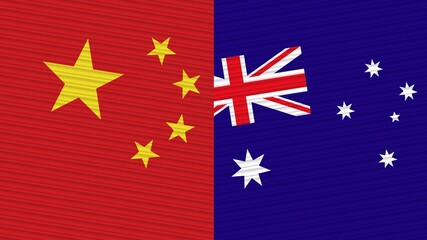 Australia and China Two Half Flags Together Fabric Texture Illustration