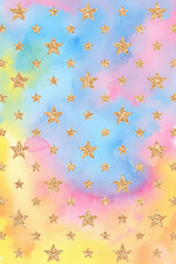 Fototapeta na wymiar Colorful Rainbow Star Pattern Background Watercolor
