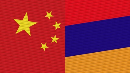 Armenia and China Two Half Flags Together Fabric Texture Illustration