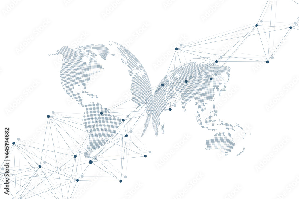 Poster Virtual Graphic Background Communication with World Globe. A sense of science and technology. Digital data visualization, illustration.