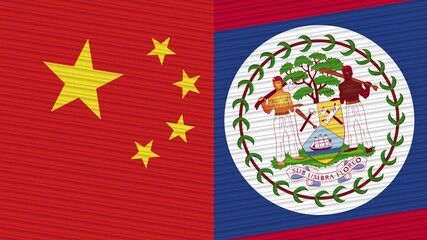 Belize and China Two Half Flags Together Fabric Texture Illustration