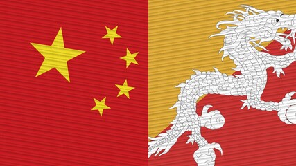 Bhutan and China Two Half Flags Together Fabric Texture Illustration