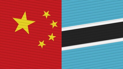 Botswana and China Two Half Flags Together Fabric Texture Illustration