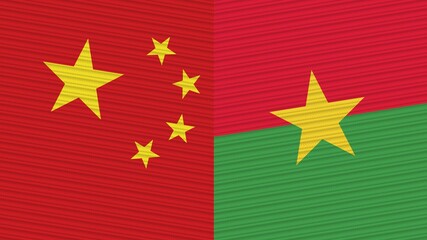 Burkina Faso and China Two Half Flags Together Fabric Texture Illustration
