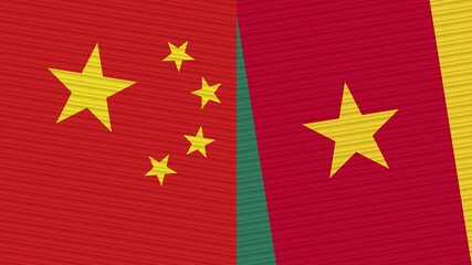 Cameroon and China Two Half Flags Together Fabric Texture Illustration