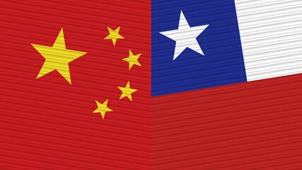 Chile and China Two Half Flags Together Fabric Texture Illustration