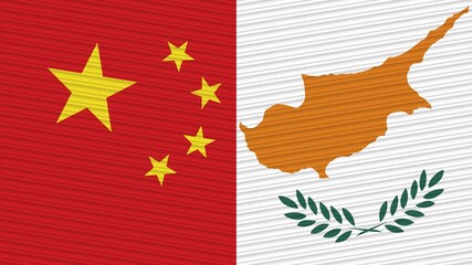 Cyprus and China Two Half Flags Together Fabric Texture Illustration