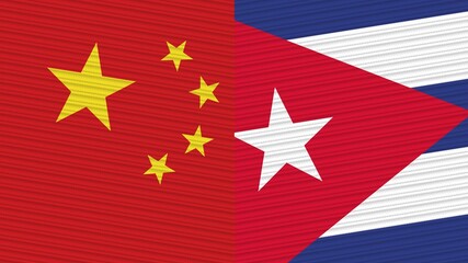 Cuba and China Two Half Flags Together Fabric Texture Illustration