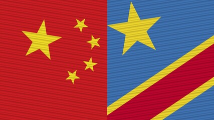 Democratic Republic of the Congo and China Two Half Flags Together Fabric Texture Illustration