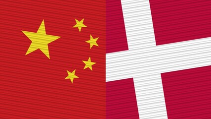 Denmark and China Two Half Flags Together Fabric Texture Illustration