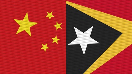 East Timor and China Two Half Flags Together Fabric Texture Illustration