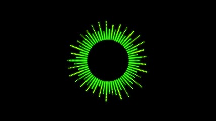 Circular interface hud design, infographic elements like music equalizer, audio waves or sound frequency in lines. Tech and science, analysis theme. Available in 4K video render footage.