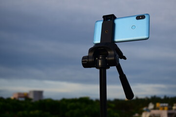 Morning sunrise with mobile held on a tripod
