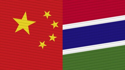 Gambia and China Two Half Flags Together Fabric Texture Illustration
