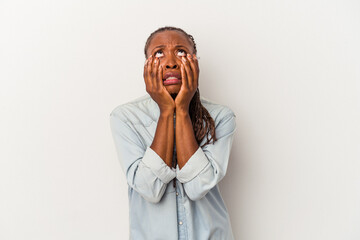 Young african american woman isolated on white background whining and crying disconsolately.