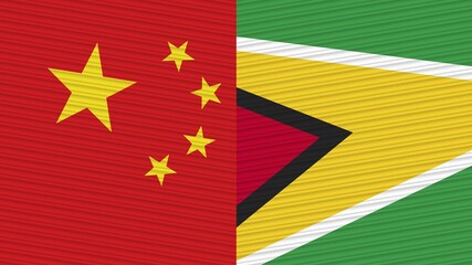 Guyana and China Two Half Flags Together Fabric Texture Illustration