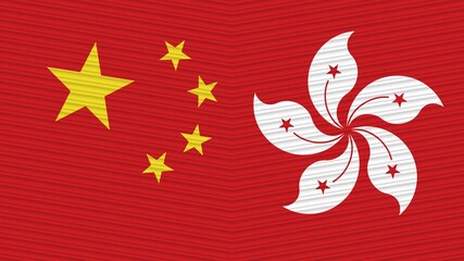 Hong Kong and China Two Half Flags Together Fabric Texture Illustration